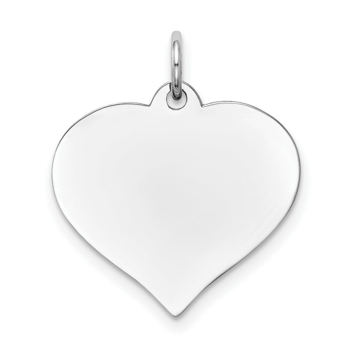 14k White Gold Heart Pendant, High Polish Finish, Smooth Engraving Surface