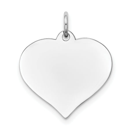 14k White Gold Heart Pendant, High Polish Finish, Smooth Engraving Surface