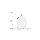 14k White Gold Girl Silhouette Pendant, Engravable Polished Profile Charm for Women
