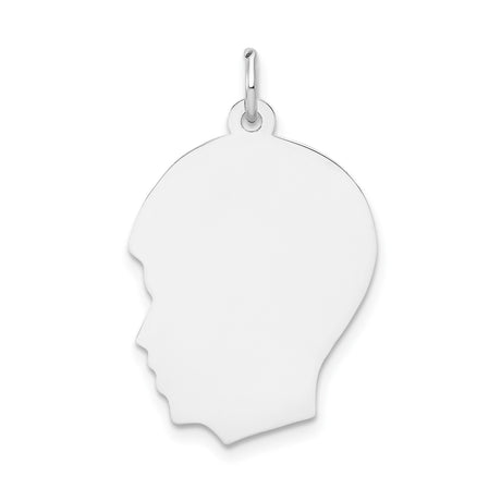 14k White Gold Boy Profile Pendant, Polished Silhouette Charm, Motherhood Keepsake Jewelry