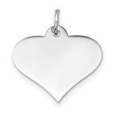 14k White Gold Heart Pendant, Polished Engravable Flat Disc Charm for Women