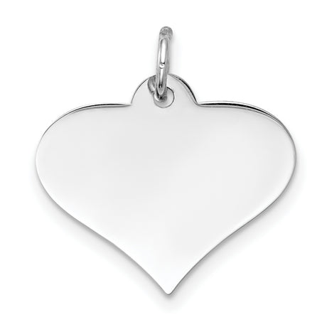 14k White Gold Heart Pendant, Polished Engravable Flat Disc Charm for Women
