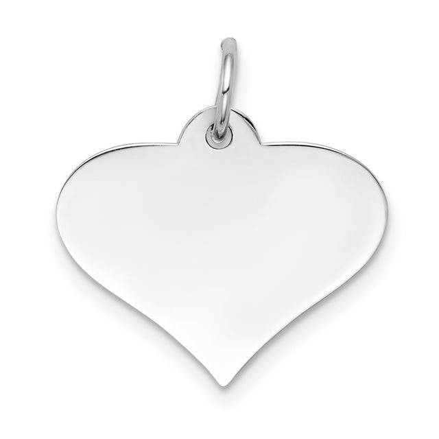 14k White Gold Heart Pendant, Polished Engraving-Ready Charm for Women
