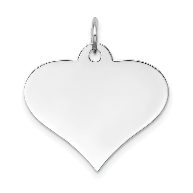 14k White Gold Heart Pendant, Smooth Polished Disc, Dainty Romantic Jewelry for Women