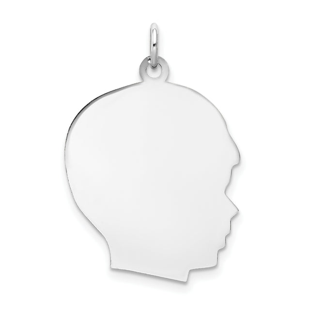 Plain Large Facing Right Engravable Boy Charm Pendant in Real 14k White Gold