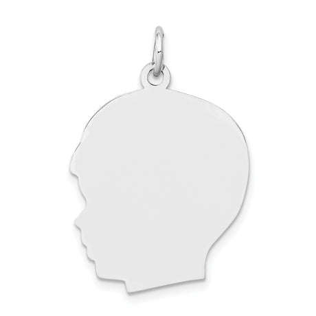 Plain Large Facing Left Engravable Boy Charm Pendant in Real 14k White Gold