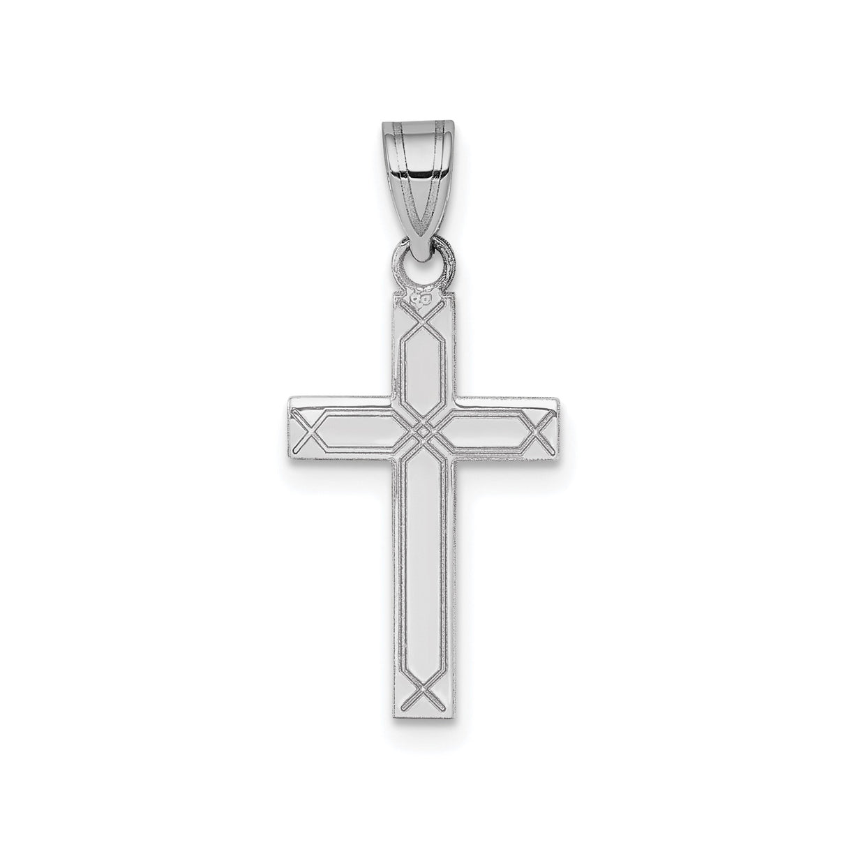 14k White Gold Cross Pendant, Geometric Design, Christian Religious Jewelry for Women or Unisex Wear