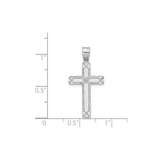14k White Gold Cross Pendant with Etched Geometric Detailing, Christian Religious Jewelry