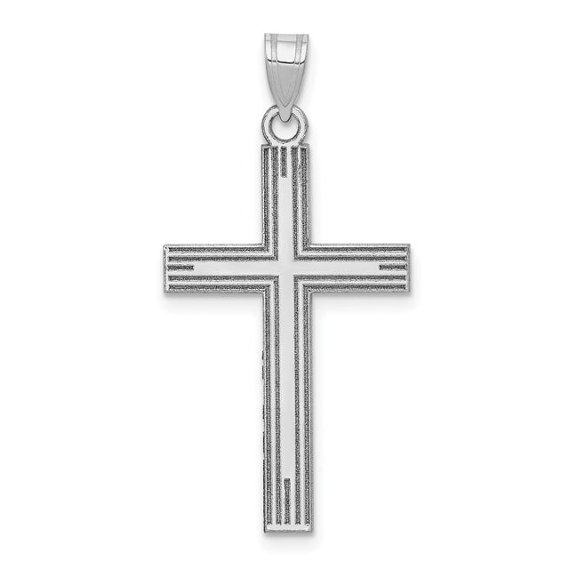 14k White Gold Cross Pendant with Polished Finish and Line Detailing