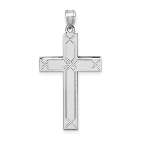 14k White Gold Geometric Cross Pendant, Polished Religious Christian Charm, Unisex