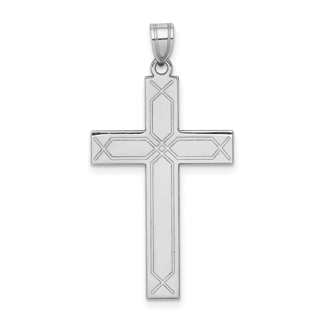 14k White Gold Geometric Cross Pendant, Polished Religious Christian Charm, Unisex