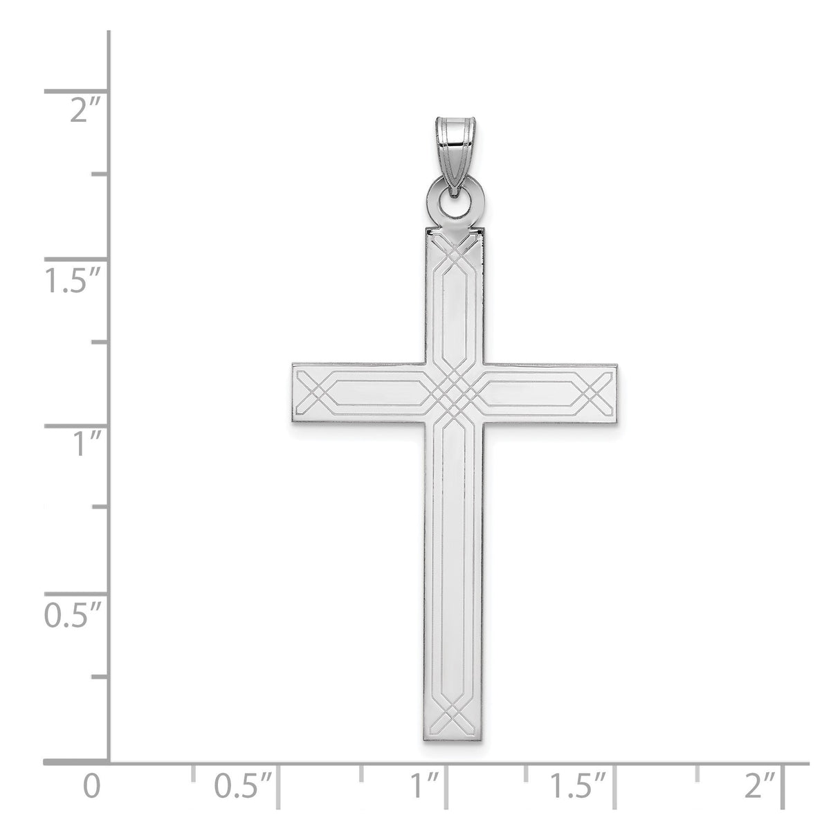 14k White Gold Cross Pendant with Geometric Lines, Christian Religious Jewelry for Men or Women