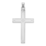 14k White Gold Cross Pendant with Geometric Lines, Christian Religious Jewelry for Men or Women