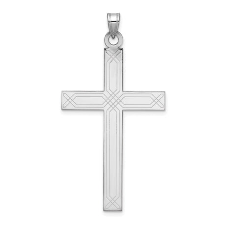 14k White Gold Cross Pendant with Geometric Lines, Christian Religious Jewelry for Men or Women
