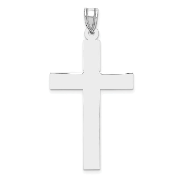 14k White Gold Cross Pendant, Polished Minimalist Christian Charm for Women or Unisex Wear