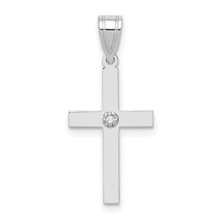 .01ct. Diamond Cross 19x12mm Charm Pendant in Real 14k White Gold