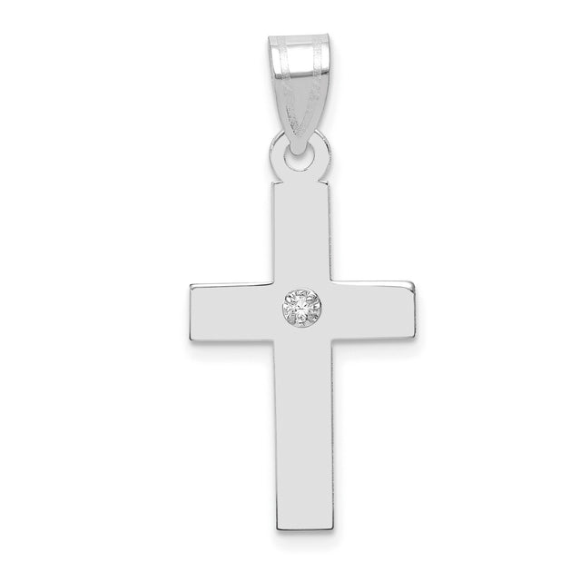 .02ct. Diamond Cross 23x15mm Charm Pendant in Real 14k White Gold