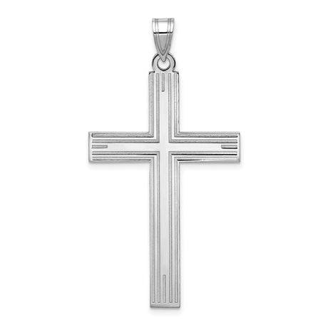 14k White Gold Cross Pendant, Sleek Modern Christian Unisex Charm