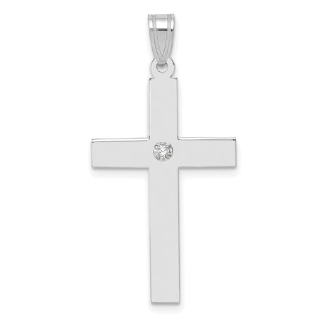 .02ct. Diamond Cross 29x18mm Charm Pendant in Real 14k White Gold