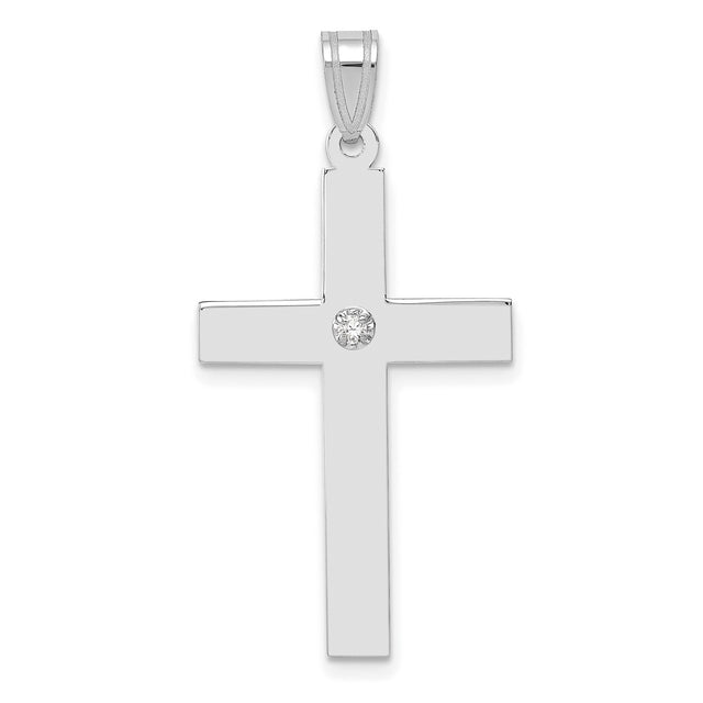 .02ct. Diamond Cross 29x18mm Charm Pendant in Real 14k White Gold