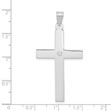 .03ct. Diamond Cross 40x25mm Charm Pendant in Real 14k White Gold