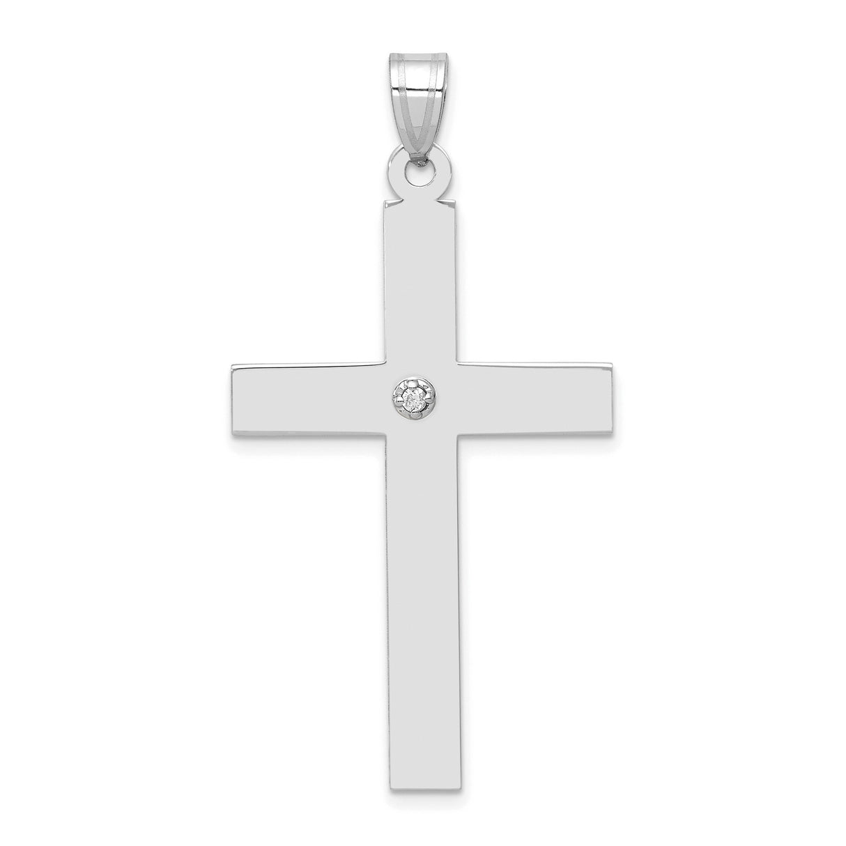 .03ct. Diamond Cross 40x25mm Charm Pendant in Real 14k White Gold