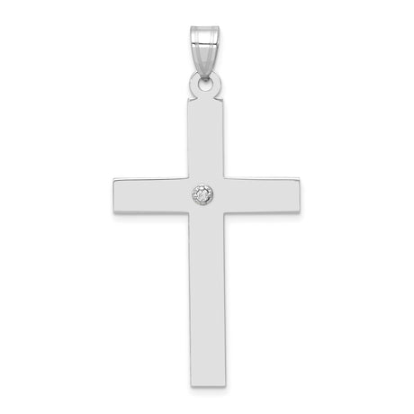 .03ct. Diamond Cross 40x25mm Charm Pendant in Real 14k White Gold