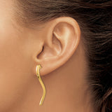 14k Yellow Gold Curved Drop Earrings, Wavy Dangle Design with Polished Finish for Women