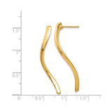 14k Yellow Gold Curved Drop Earrings, Wavy Dangle Design with Polished Finish for Women