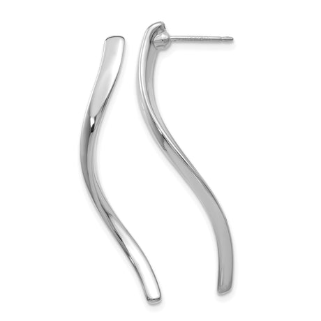 14k White Gold Earrings, Curved Wave Drop Design, Minimalist Contemporary Style for Women
