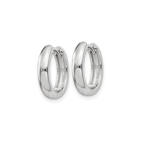 14k White Gold Hoop Earrings, Polished Finish, Classic Hinged Design, Minimalist Unisex Jewelry