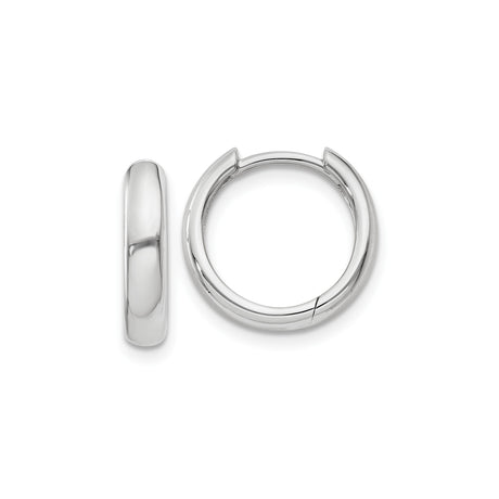 14k White Gold Hoop Earrings, Polished Finish, Classic Hinged Design, Minimalist Unisex Jewelry