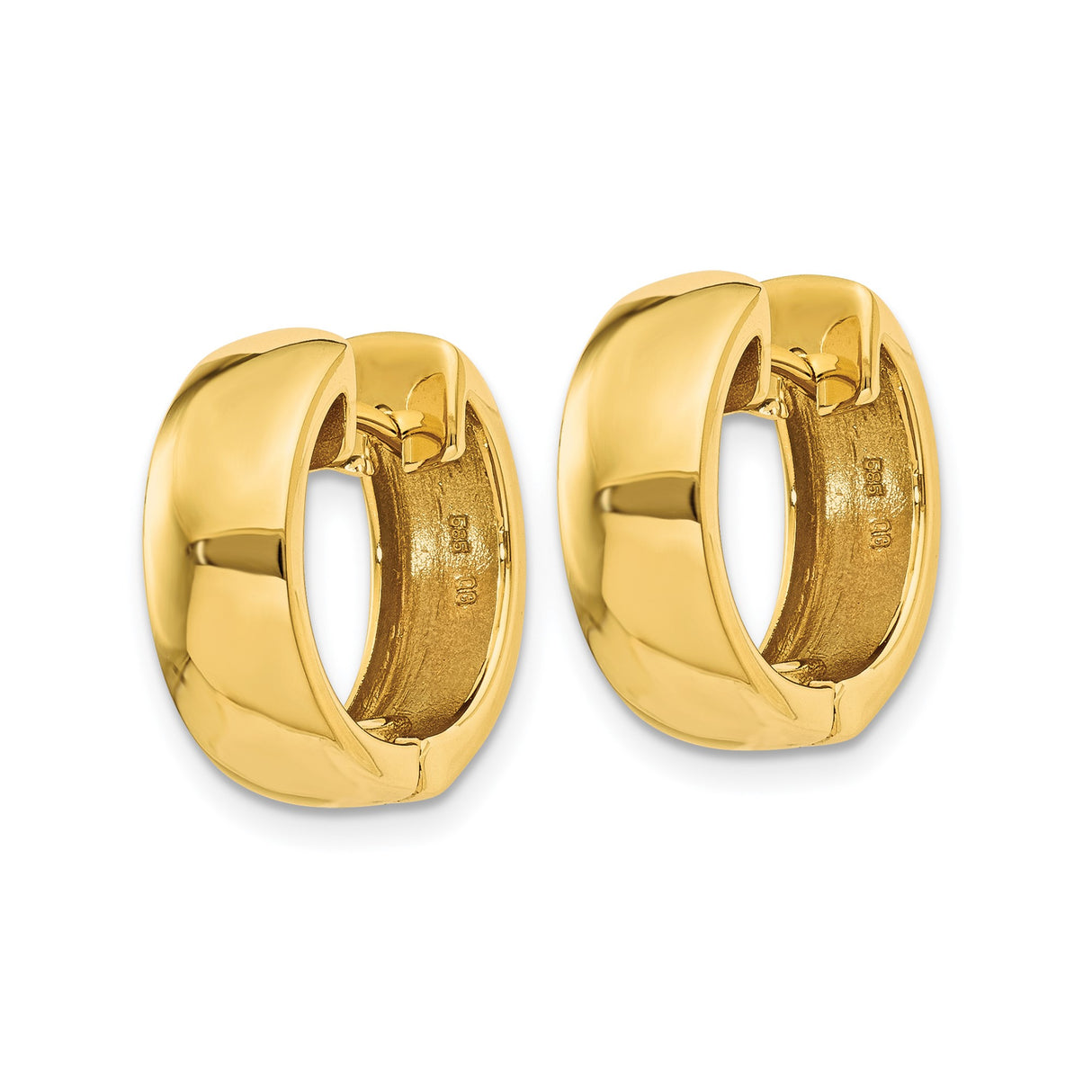 14k Yellow Gold Hoop Earrings, Classic Polished Hinged Design, Unisex Lightweight Style