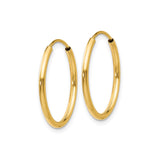 14k Yellow Gold Hoop Earrings, Classic Smooth Round Design with Hinged Closure