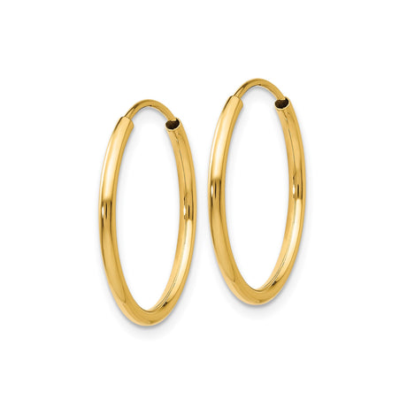 14k Yellow Gold Hoop Earrings, Classic Smooth Round Design with Hinged Closure
