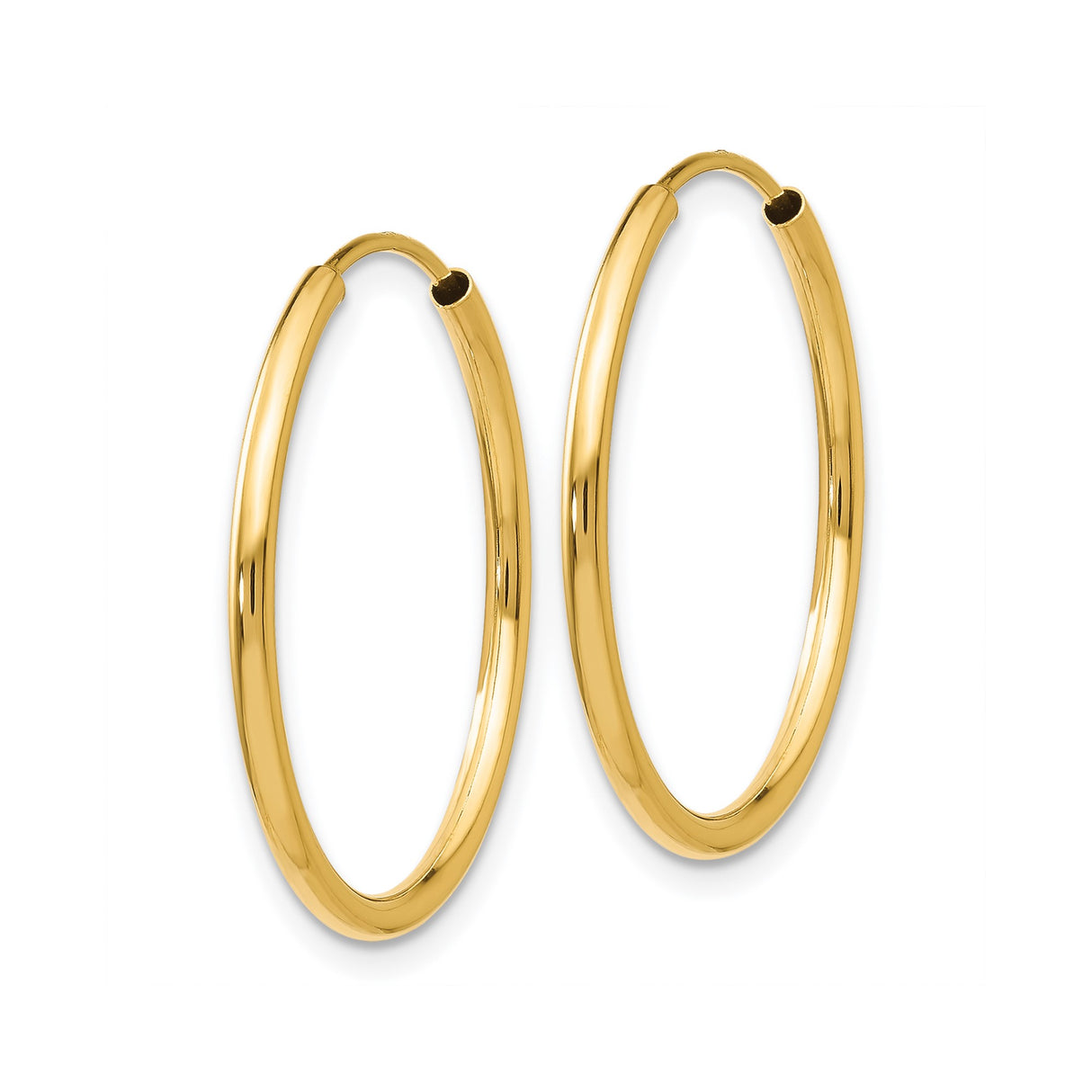 14k Yellow Gold Hoop Earrings, Classic Polished Round Design, Lightweight Endless Style