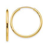 14k Yellow Gold Hoop Earrings, Classic Polished Round Design, Lightweight Endless Style
