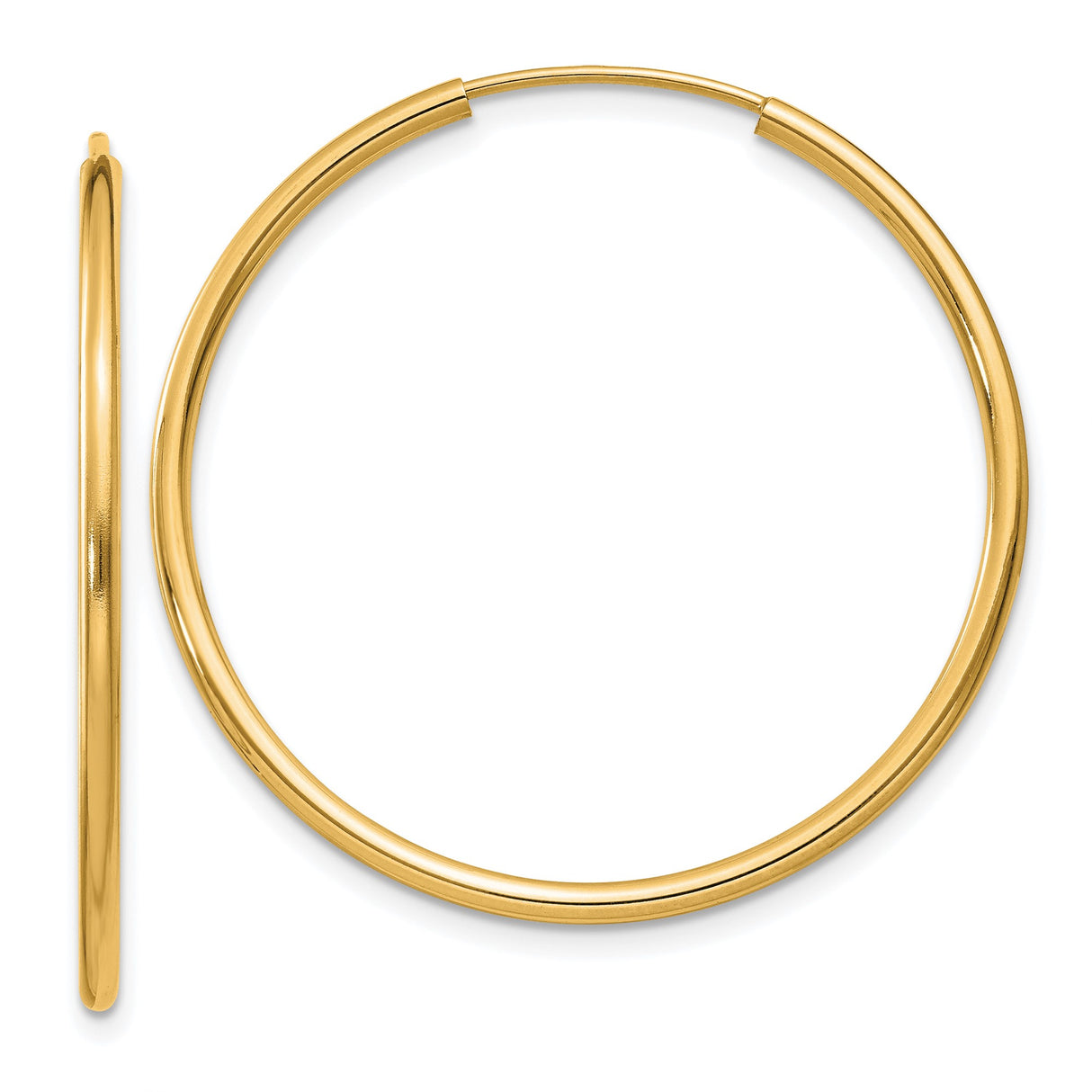 14k Yellow Gold Hoop Earrings, Classic Polished Round Design, Lightweight Minimalist Style