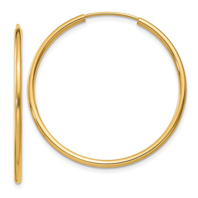 14k Yellow Gold Hoop Earrings, Classic Polished Round Design, Lightweight Minimalist Style