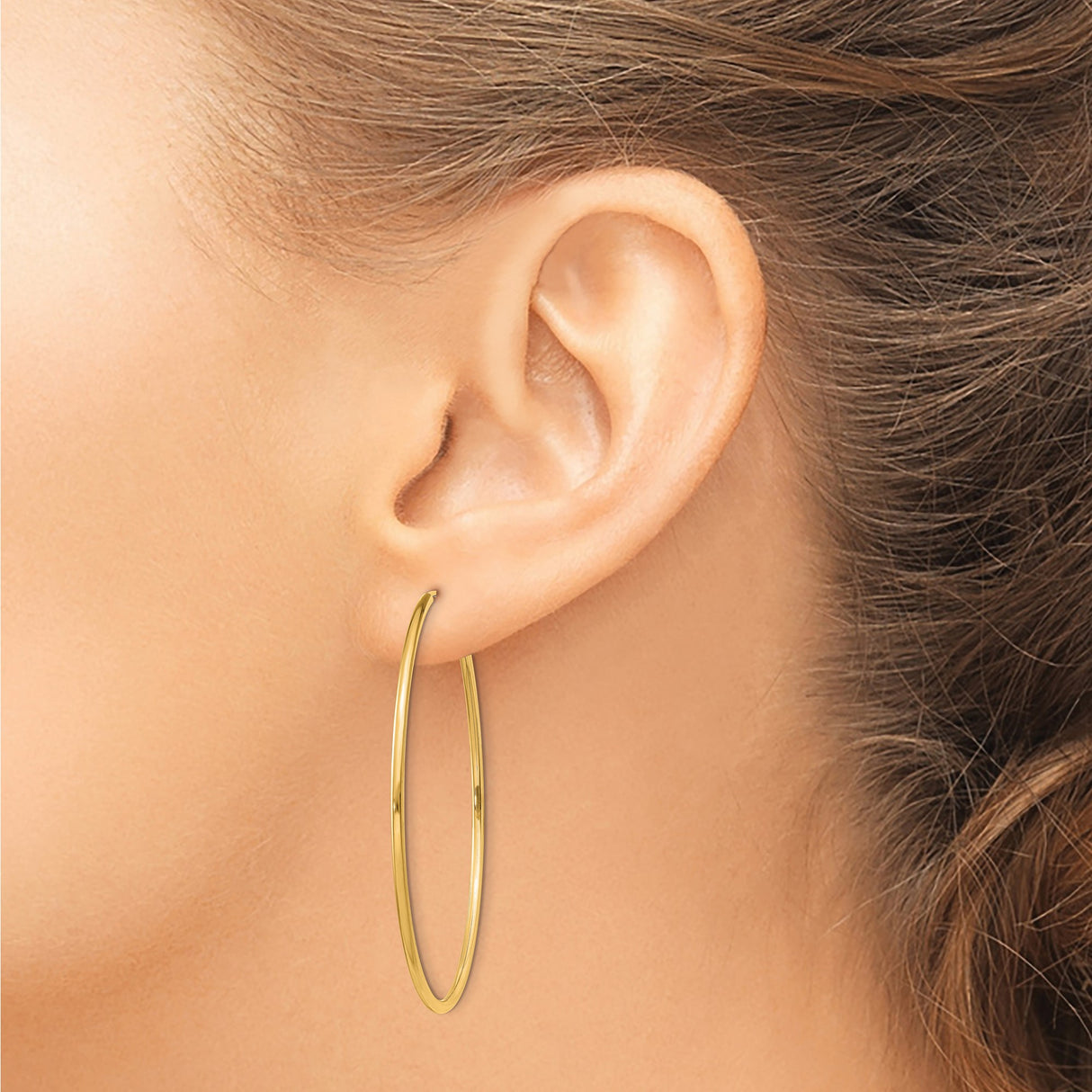 14k Yellow Gold Hoop Earrings, Classic Round Endless Design, Lightweight for Women