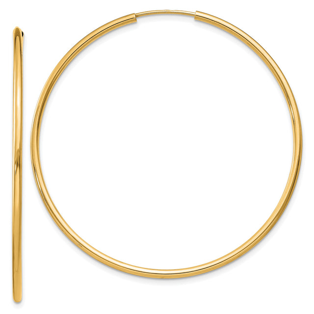 14k Yellow Gold Hoop Earrings, Classic Round Endless Design, Lightweight for Women