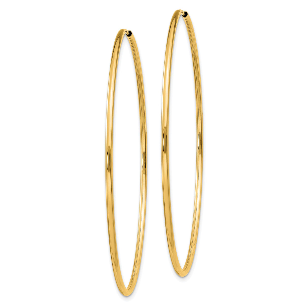 14k Yellow Gold Hoop Earrings, Large Round Polished Design, Lightweight Minimalist Style for Women