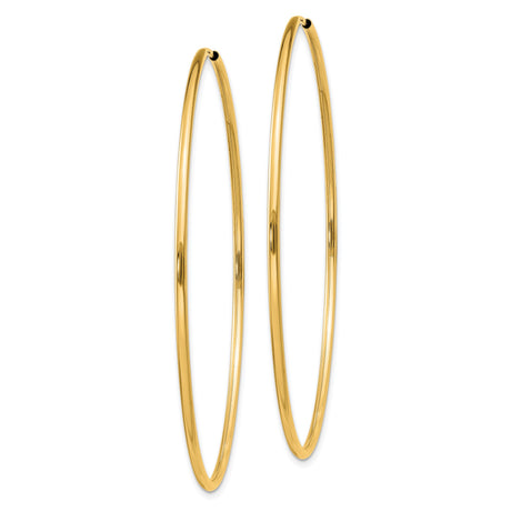14k Yellow Gold Hoop Earrings, Large Round Polished Design, Lightweight Minimalist Style for Women