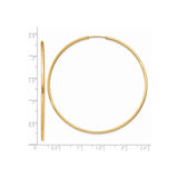 14k Yellow Gold Hoop Earrings, Large Round Polished Design, Lightweight Minimalist Style for Women
