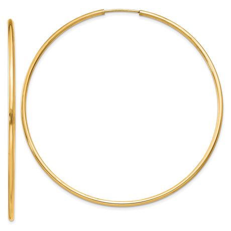 14k Yellow Gold Hoop Earrings, Large Round Polished Design, Lightweight Minimalist Style for Women