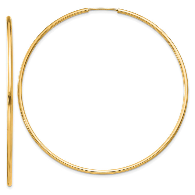 14k Yellow Gold Hoop Earrings, Large Round Polished Design, Lightweight Minimalist Style for Women