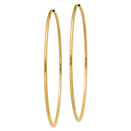 14k Yellow Gold Hoop Earrings, Large Round Endless Design with High Polish Finish, Minimalist Style