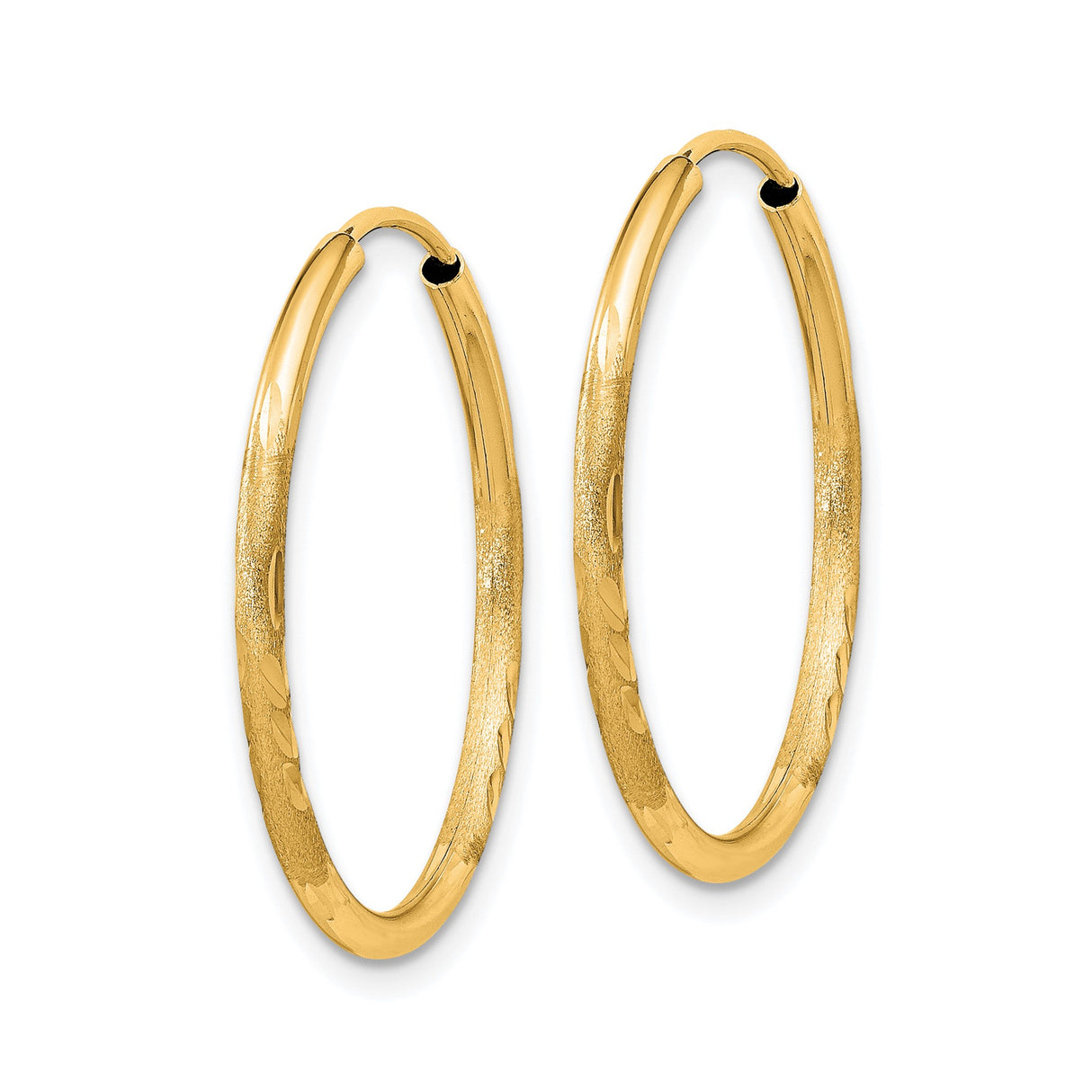 14k Yellow Gold Hoop Earrings, Polished Textured Diamond-Cut Lightweight Design for Women
