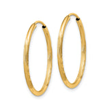 14k Yellow Gold Hoop Earrings, Polished Textured Diamond-Cut Lightweight Design for Women