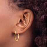 14k Yellow Gold Hoop Earrings, Polished Textured Diamond-Cut Lightweight Design for Women